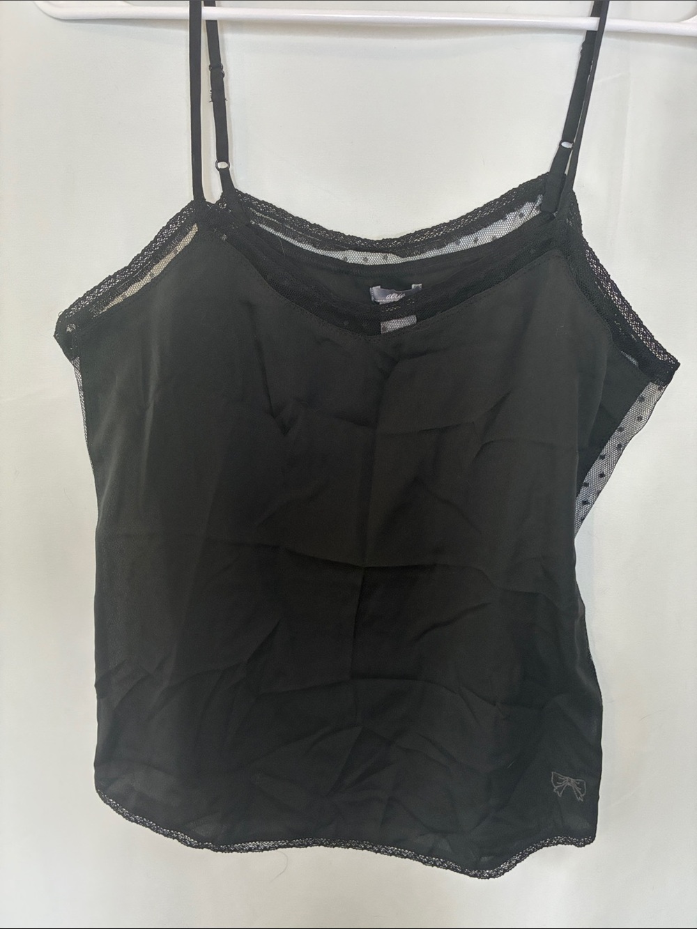 aerie Black Lace-Trim Sheer Mesh Camisole